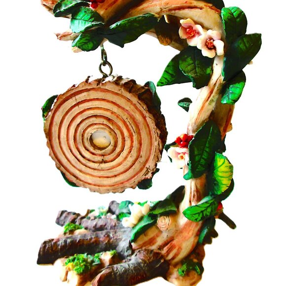 Ceramic Yellow & blue birds flowering tree with hanging branch clock replacable - Picture 6 of 8